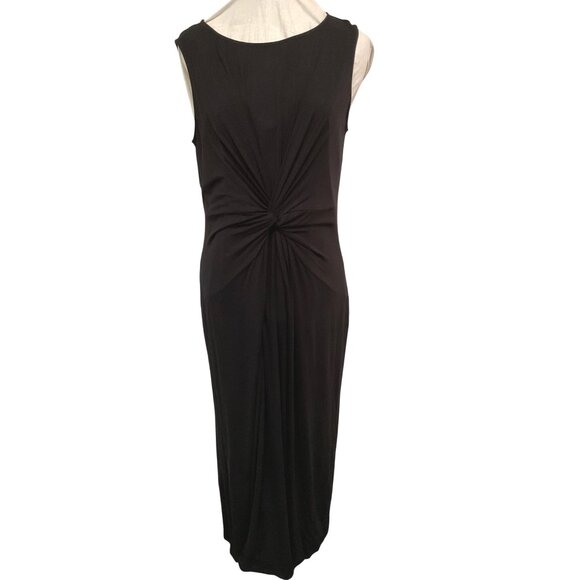 Black Twist-Front Sleeveless Midi Dress By Tahari M - Picture 1 of 6